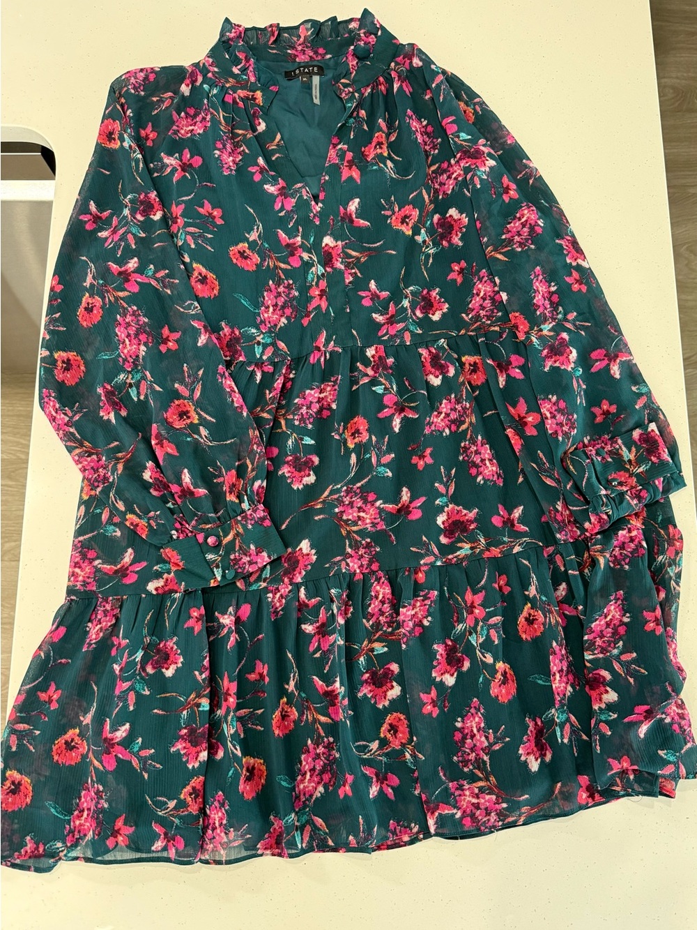 1. State Teal Floral Mini Dress with Pink & Red Flowers